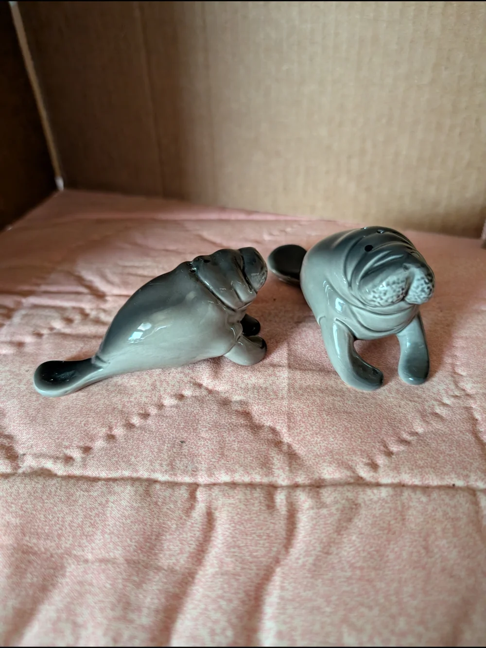 Vintage Gray Manatee Ceramic Salt and Pepper Shakers